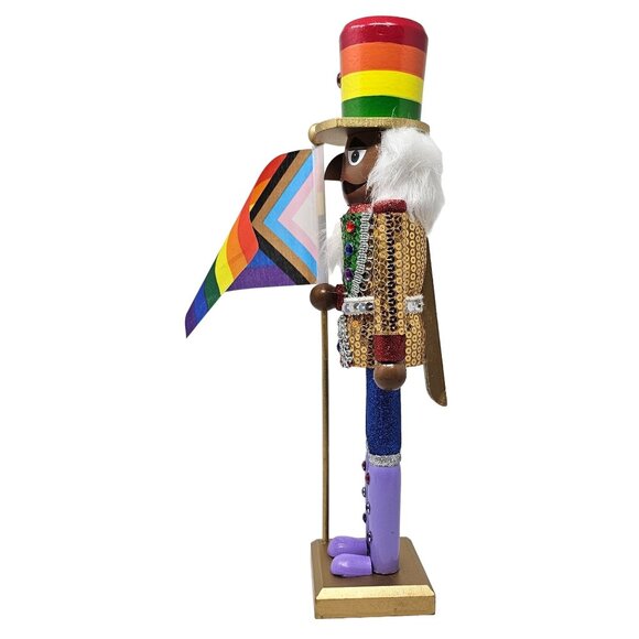 Ethnic LGBTQ Rainbow Pride Soldier 15" Christmas Wood Nutcracker - Picture 2 of 4